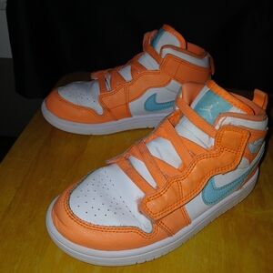 Jordan Kids Orange and White Sneakers with Blue Accents 13C